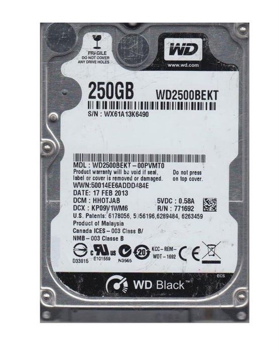 WD2500BEKT Western Digital Scorpio Black 250GB 7200RPM SATA 3Gbps 16MB Cache 2.5"