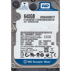WD6400BEVT-00A0RT0 Western Digital Scorpio Blue 640GB 5400RPM SATA 3Gbps 8MB Cache 2.5"