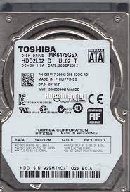 MK6475GSX Toshiba 640GB 5400RPM SATA 3Gbps 8MB Cache 2.5" HDD